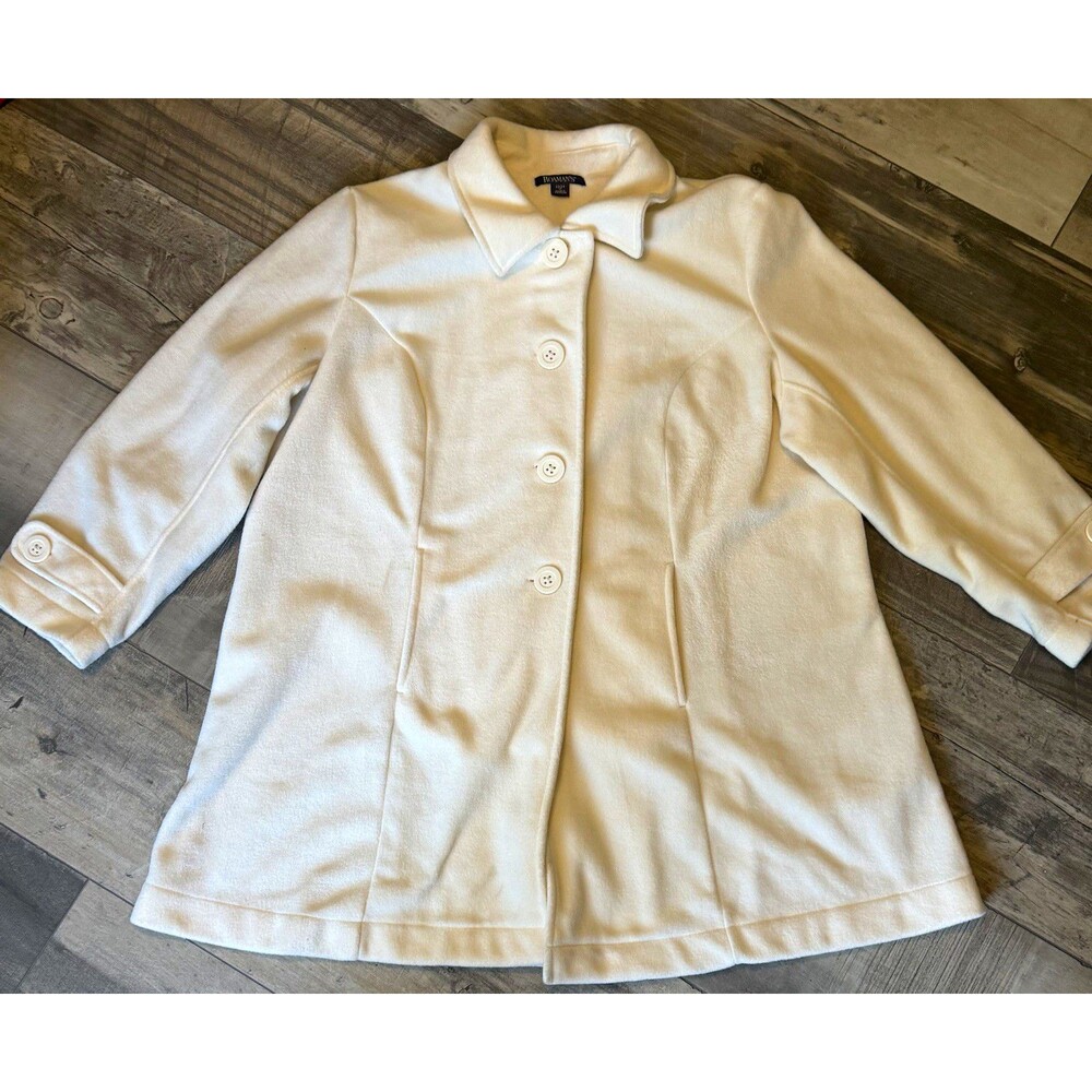 Roaman’s Cream Fleece Pea Coat Vintage 90s Winter Minimalist Cozy Aesthetic 1X